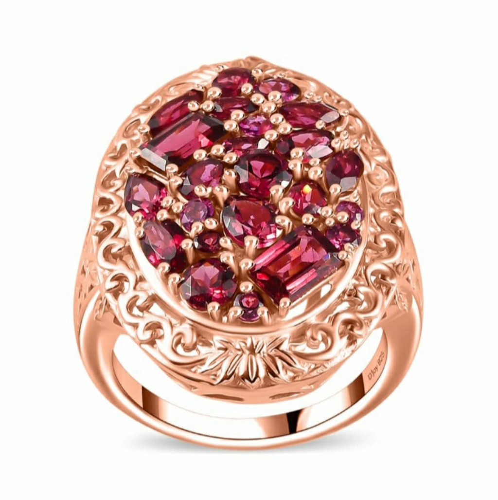 5.59ctw, Rhodolite Garnet Multi Shaped Cluster Ring In Rose Gold Over